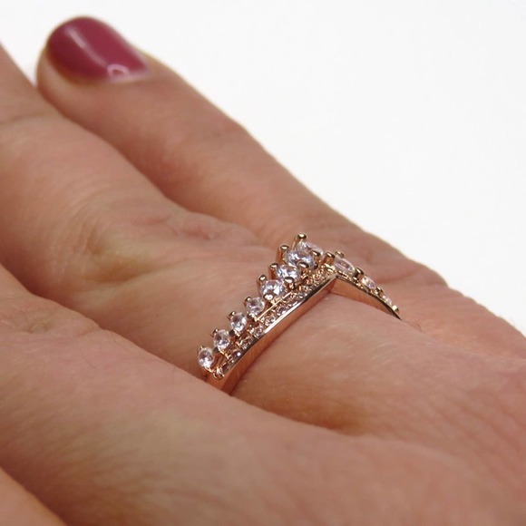 Pandora Rose Gold Princess Wishbone Ring Size 8 - Picture 6 of 12